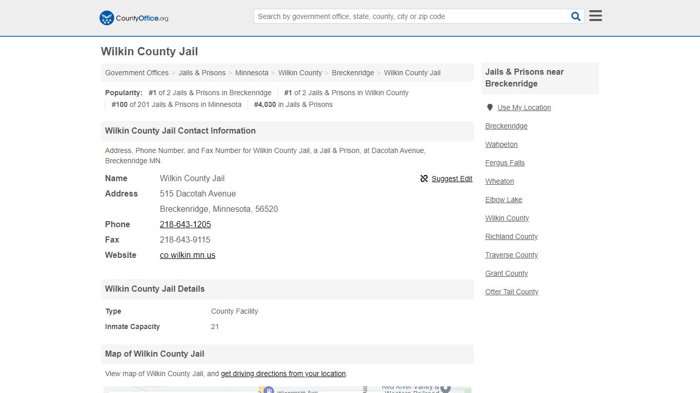 Wilkin County Jail - Breckenridge, MN (Address, Phone, and Fax)